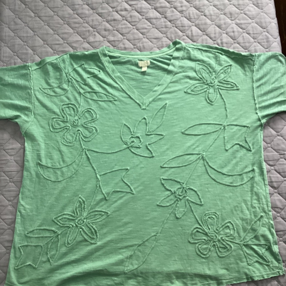 LOGO Lavish  100% Cotton‎ Tee with Soutache Detail in a Light Green SZ 2X